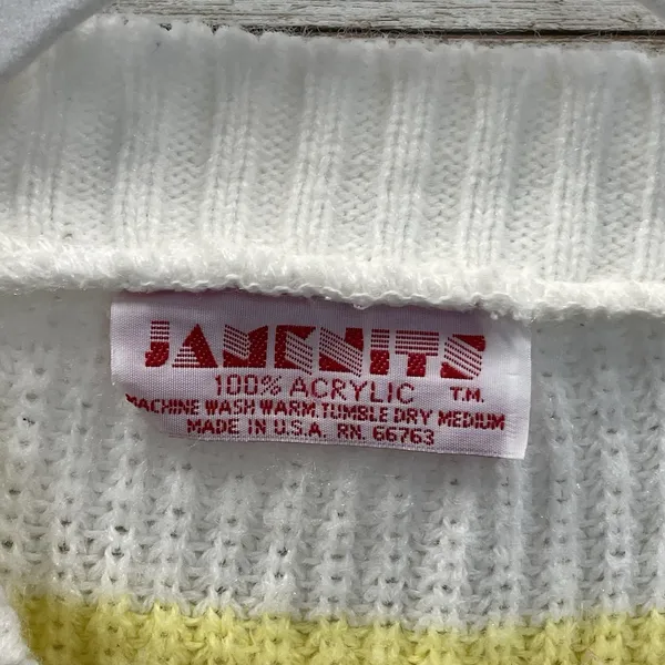 Vtg 90's Janenits Womens M Vest Sweater Striped Yellow & White V-Neck Preppy USA - Image 4