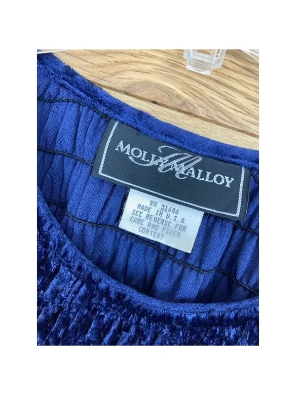 -Y2K Molly Malloy Velvet Maxi Dress Womens 16 Blue Smocked Long Sleeves - Image 3