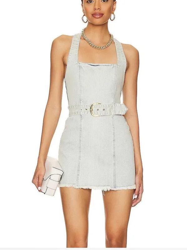 Show Me Your Mumu x Revolve Duncan Halter Belted Denim Mini Dress XS $164 - Image 4