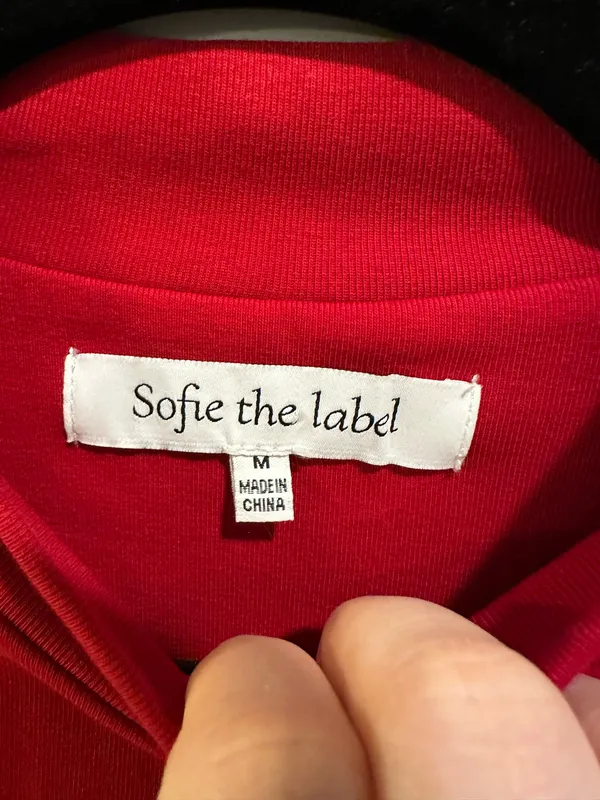 Sofie The Label Mixed Material High Neck Bubble Skirt Crimson Red Size M - Image 7