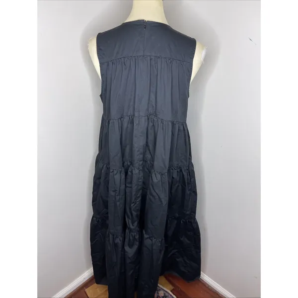 Co Essentials‎ Black Sleeveless Tiered Poplin Midi Dress Medium M - Image 4