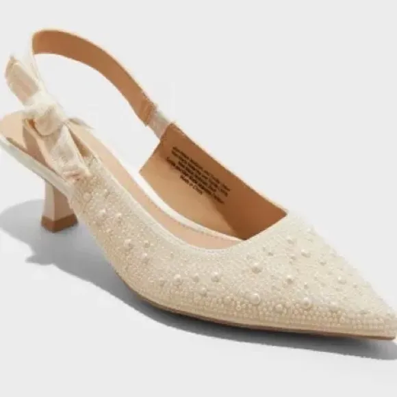 A New Day Women's Milan Pearl Slingback Kitten Heels Ivory NWT - Image 8