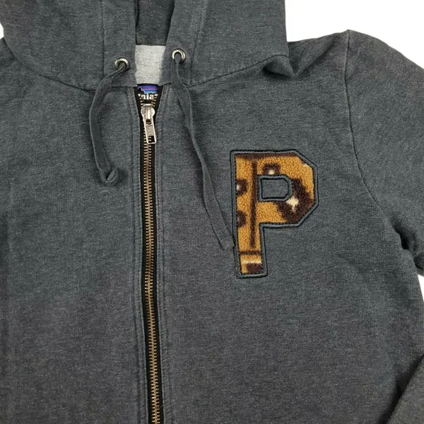 Patagonia Women’s Full Zip Hoodie Gray Fleece Sweatshirt Letterman P Logo Size S - Image 3
