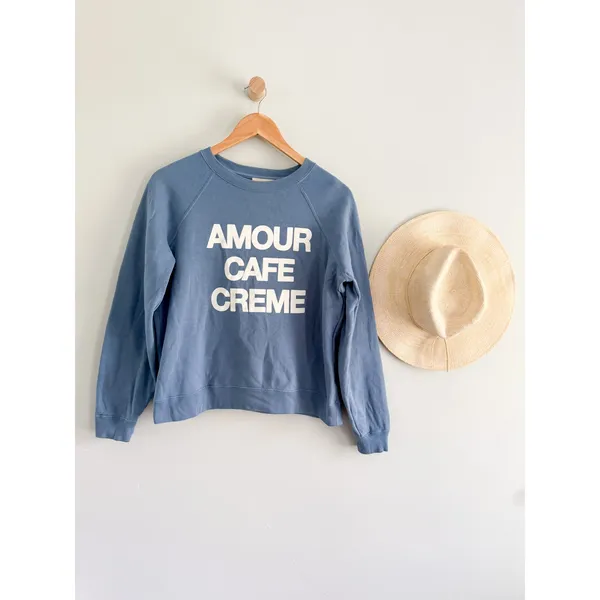 Sezane Sézane | Amour Cafe Creme Sweatshirt Blue Ecru Graphic | Sz S - Image 3