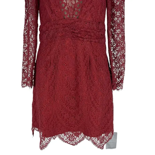 Saylor Celia Puff Shoulder Lace Mini Dress Russet Orange Size XS - Image 6