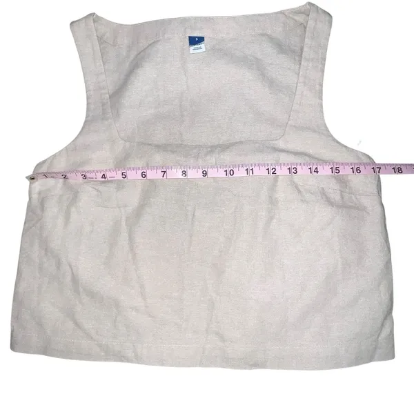 Old Navy Cropped Square Neck Linen-Blend Tank Top Small Neutral Tan‎ Minimalist - Image 5