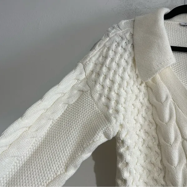 Parker Johnny Collar Cable Knit Cardigan Antique White Small Preppy Fisherman - Image 3