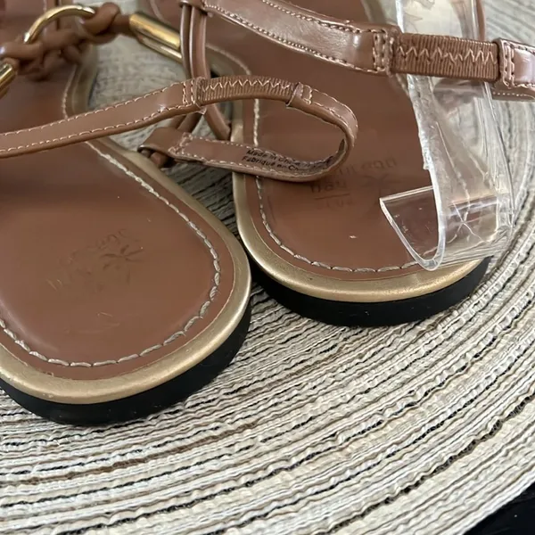 Montego Bay Tan Gold Hardware Thong Slingback Sandals‎ Size 9 - Image 10