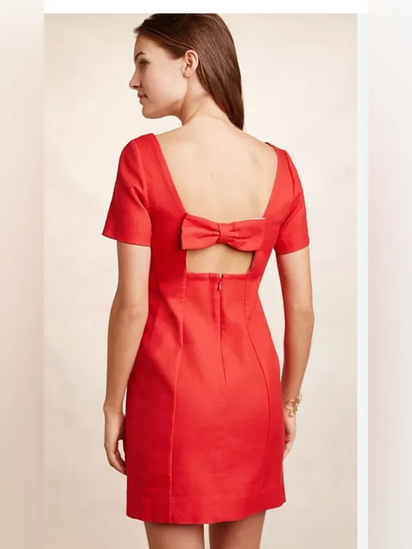 Maeve Bow shift red mini dress petite size 8 - Image 3