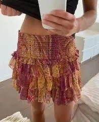 new with tags - Zara ruffle beautiful patchwork skirt in the orange and pink toned colors - Image 7