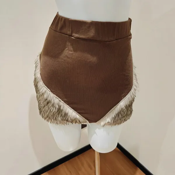 Others Follow Brown Corduroy High-waist Shorts Faux Fur - Image 2