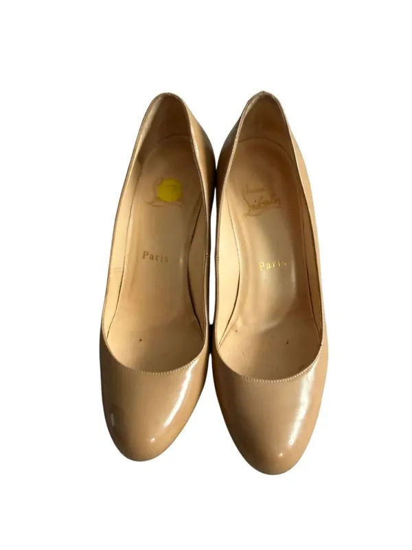 CHRISTIAN LOUBOUTIN Tan Patent Leather Wedges Size 37 / US 7 - Image 3