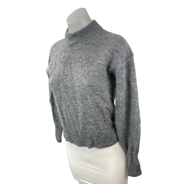 Quince Women's Gray Wool Knit Mock Neck Long Balloon Sleeve Sweater Top Size S - Image 3