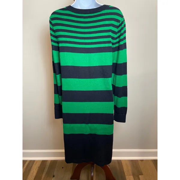 Banana Republic Navy Green Striped Sweater Dress Long Sleeve Cotton Size L - Image 3