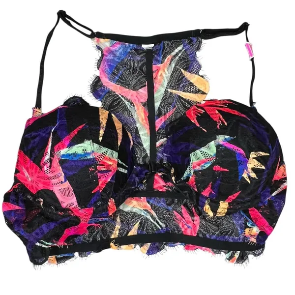 PINK Victorias Secret Push‎ Up Bra 34B Black Lace Floral Racerback Front Closure - Image 2