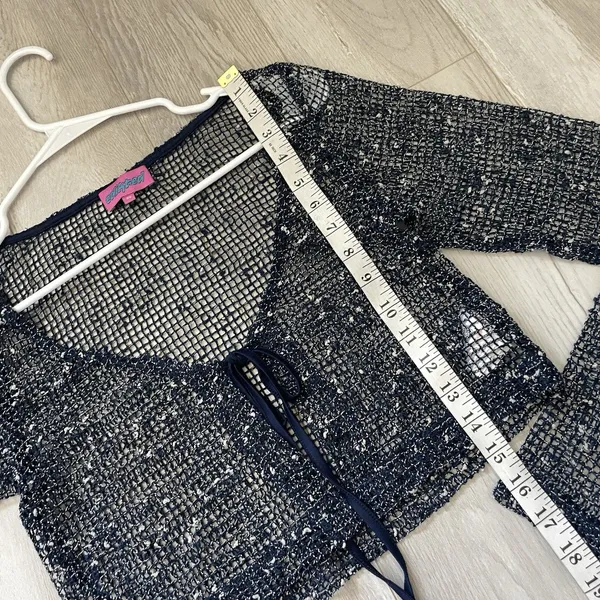 Edikted Crochet Cardigan idra open knit womens Navy Blue (xsmall) festival y2k - Image 6