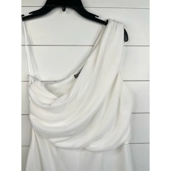 LOVE X DESIGN Jumpsuit Womens Size M White One Shoulder Wide Leg Draped Top - Image 4