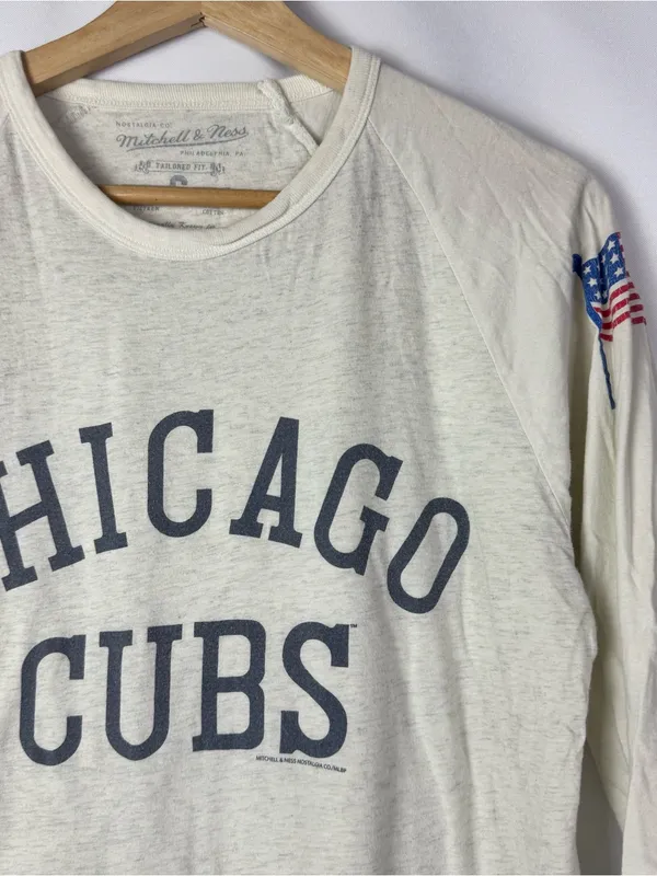 Mitchell & Ness Off White Chicago Cubs Long Sleeve‎ Baseball Tee S - Image 3