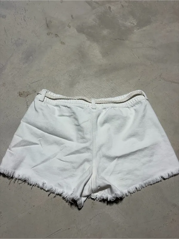 Aerie White Distressed belted denim Shorts XS - Image 9