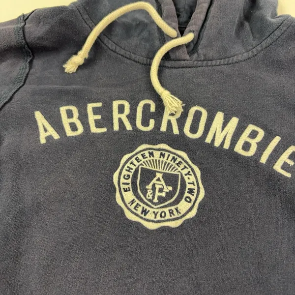 Abercrombie & Fitch Hoodie Women Medium Blue Pullover Fleece Kangaroo Pocket Y2K - Image 2