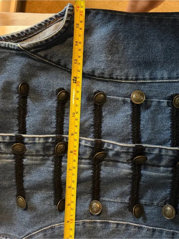 Vintage Military-Inspired Blue Denim Vest with Black Trim - Image 7