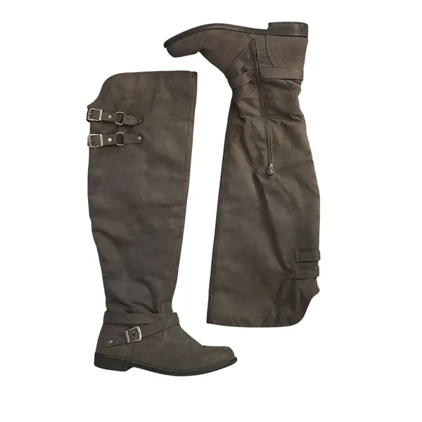 JustFab Carmona Over The Knee Boots Faux Suede Grey Moto Buckle‎ Women 10 Riding - Image 9