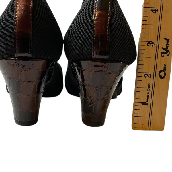 VANELI Black/Brown Animal Trim Canvas Side Cut Out High Heel Shoes - 8.5 Narrow - Image 11