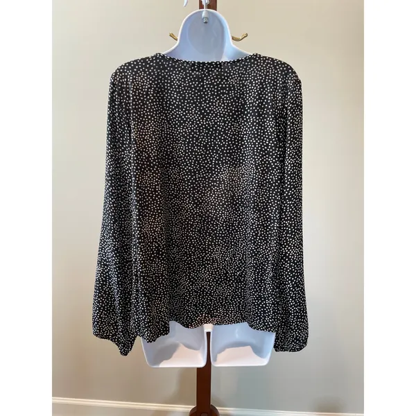 Ann Taylor LOFT Polka Dot Knot‑Front Top Size M Black White - Image 2