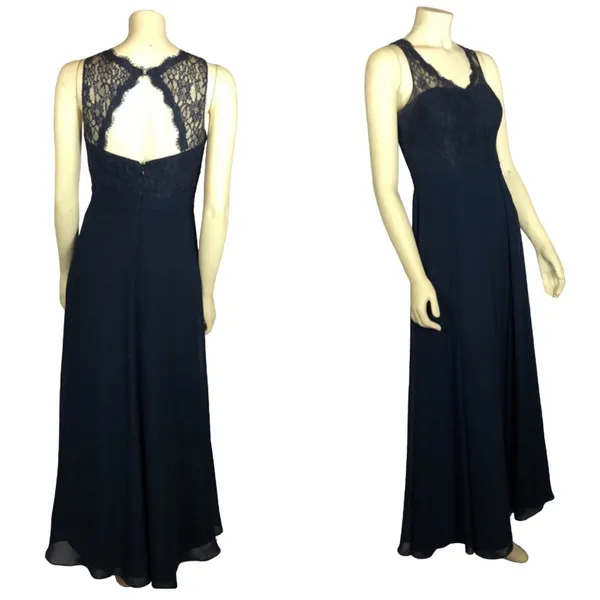 Azazie Navy Lace Chiffon Open Back Bridesmaid Formal Maxi Gown X Small - Image 5