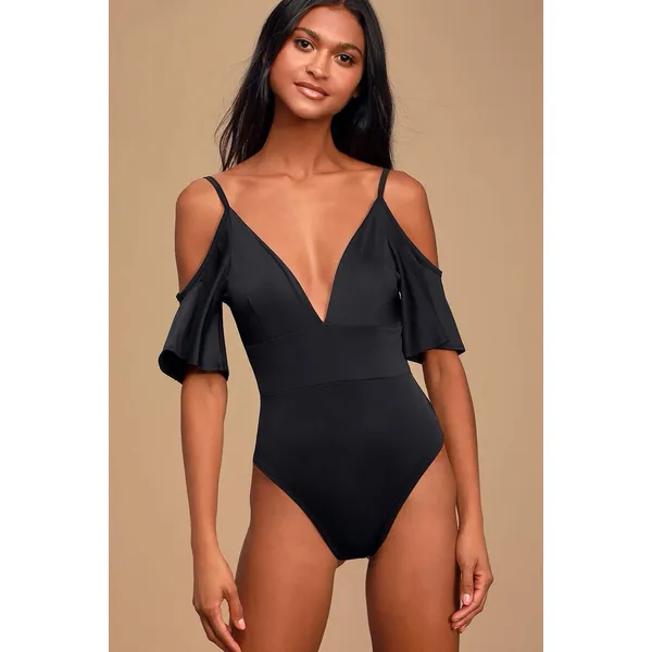Lulus‎ Slay It With Me Black Off Shoulder Bodysuit XS Flutter Sleeve Sexy Chic - Image 2