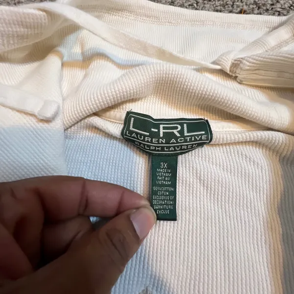 Lauren Ralph Lauren Active Off White Ribbed Quarter‎ Zip Pullover Crest 3X - Image 2
