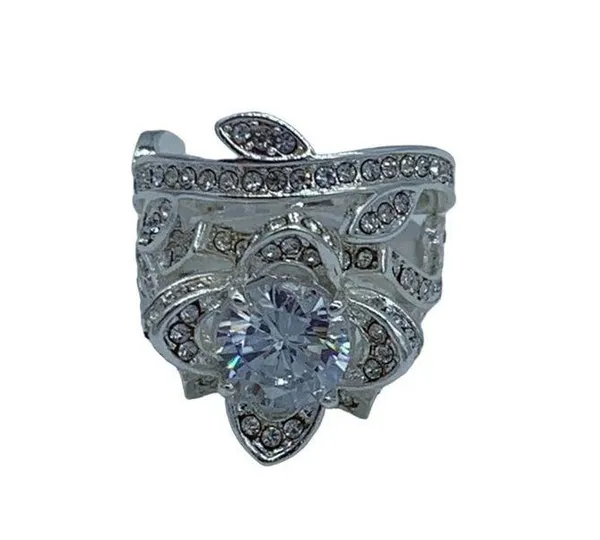 NEW flower fashion ring w/leaf wedding band set 7 - Image 7