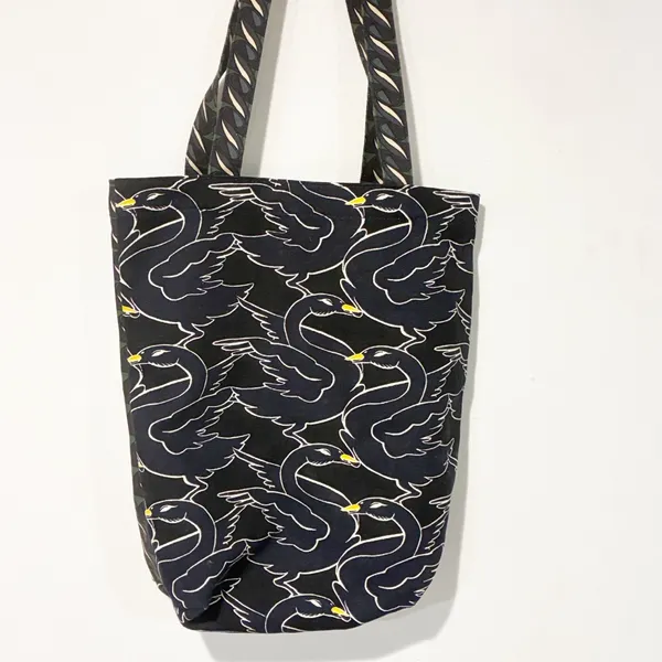 Tory Burch Printed Canvas Tote‎ Black Goose Ribbon Bag Travel - Image 4