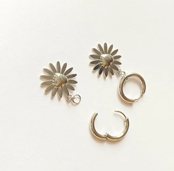 Handmade stainless steel sun heart flower boho retro vintage style 2WAY hoop earrings☀️ - Image 5