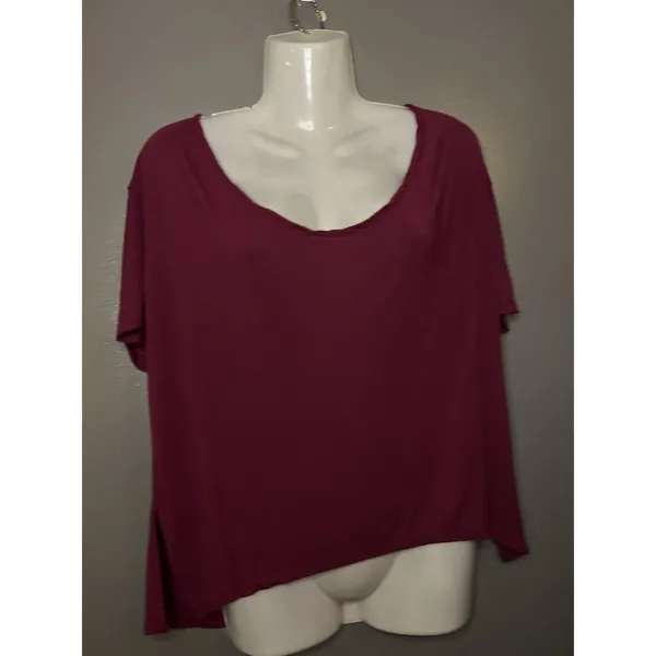 We The Free Shirt Womens Small Red Scoop Neck Short Sleeve Relaxed Asym Hem Top - Image 2