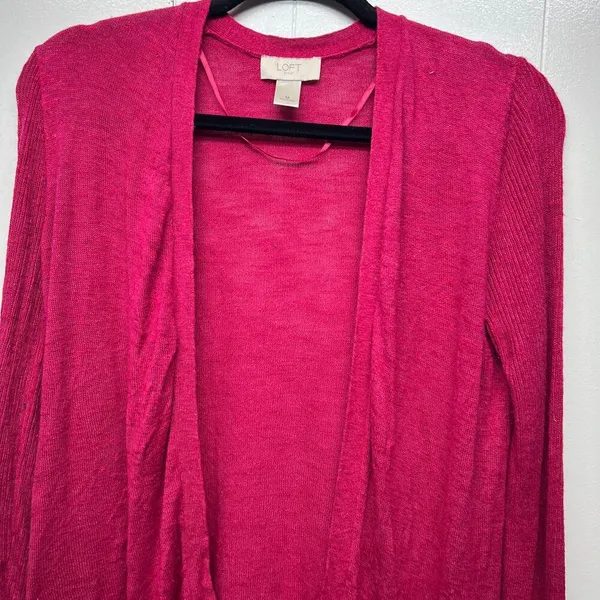 LOFT Silk Ramie Blend Long Sleeve Open Front Women's Pink Cardigan Size Medium - Image 4