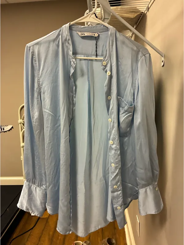 ZARA Blue Blouse Button Down - Image 3