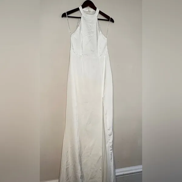 Lulu's White Satin Lace Backless Wedding Gown Dress Small - Image 8