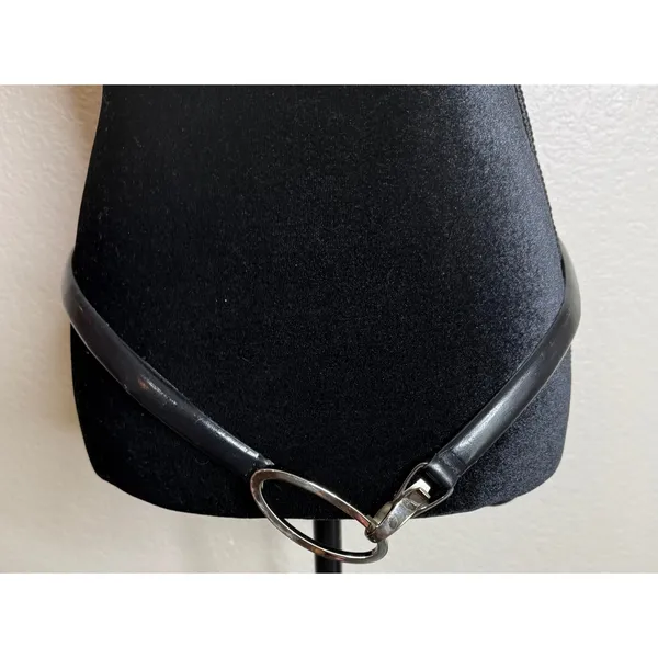 Womens S/M Skinny Belt Black Synthetic Leather‎ Silver Oval Buckle Preppy Chic - Image 3