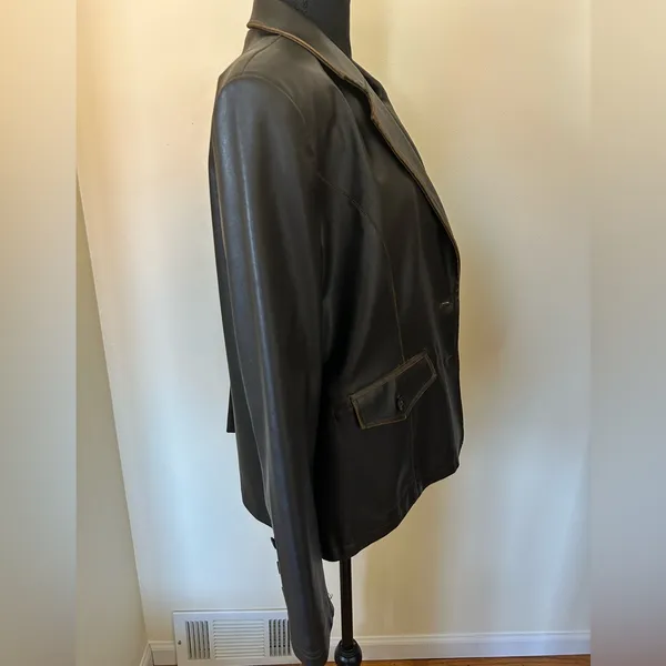Leather Look Distressed Vintage Brown Jacket Size XL - Image 5
