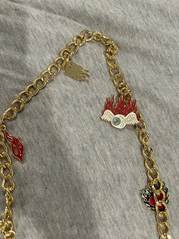 Von Dutch Gold-Tone Charm Chain Belt Necklace - Red & Gold Size S/M - Image 3