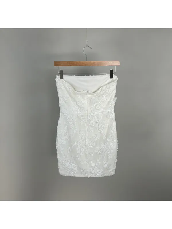 Altar'd State White Floral Embroidered Strapless Mini Dress Size M Romantic - Image 3