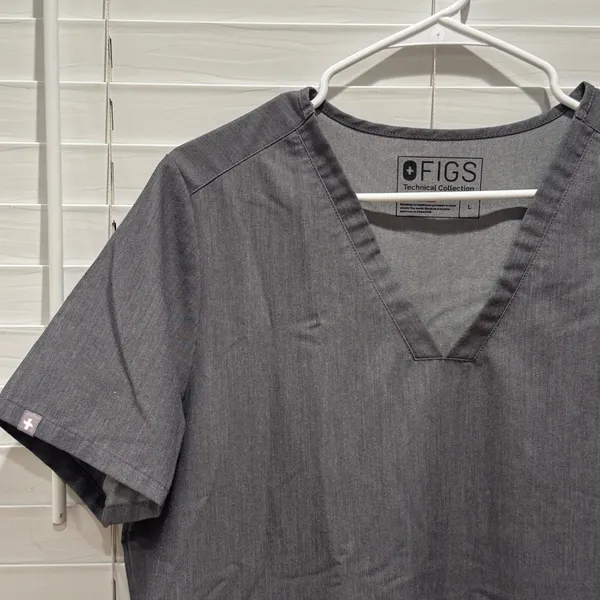Lot of 2 FIGS Technical‎ Scrub Top Charcoal Gray V-Neck Short Sleeve Size L - Image 2
