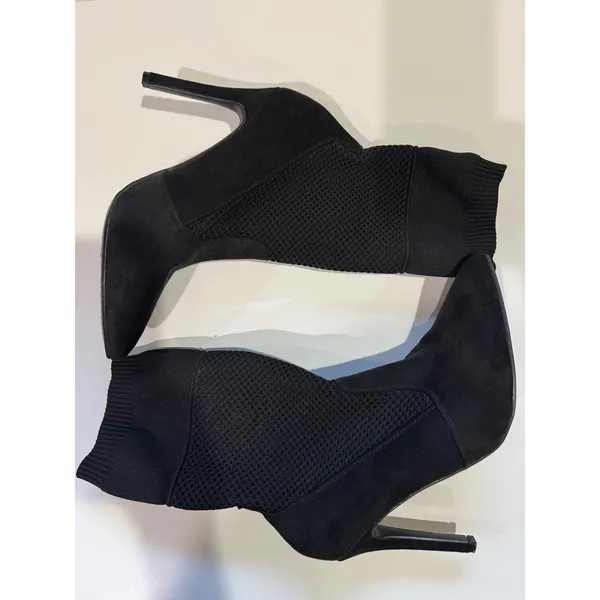 Anne Michelle Black Sock Booties Size 8 Mesh Knit Stiletto Pointed Toe Mid Calf - Image 11