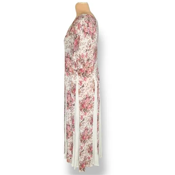 Vintage Floral Rayon Maxi Dress‎ Cream Pink Cottagecore Romantic Boho Medium - Image 3
