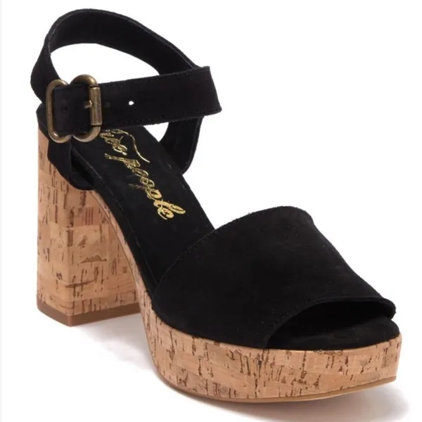 EUC Free People Leather Brooke Heeled Platform Sandals Black Size 8.5 - Image 2