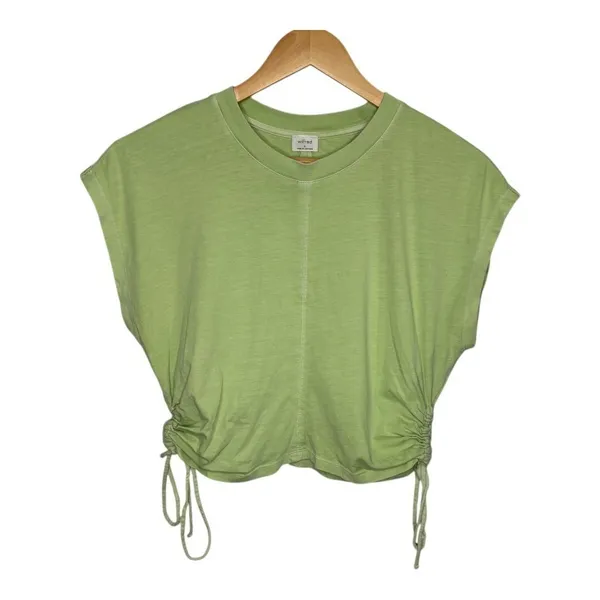 Wilfred Aritzia Ruched Side Tie Top Womens Size‎ S Lime Green Ribbed Cap Sleeve - Image 5
