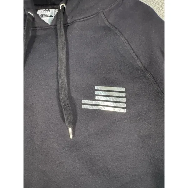 Good American "The Icon" Black Metallic Hoodie Heavy Cotton‎ Woman's 0/0 XS/S - Image 2