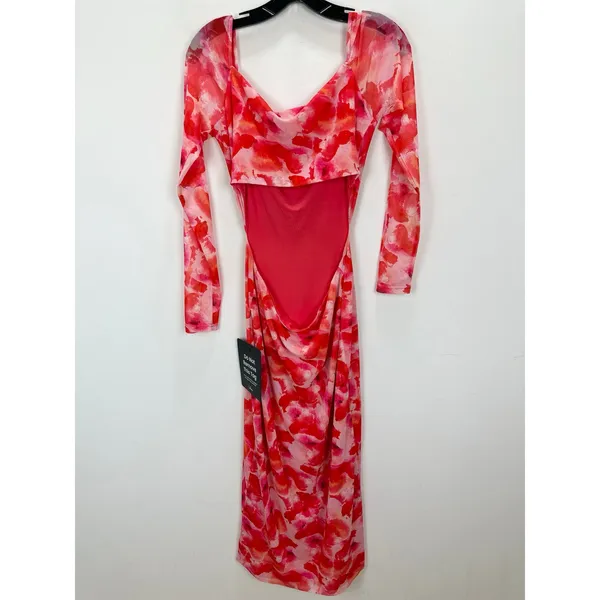 Lulus Dasia Pink and Red Abstract Print Mesh Cutout Midi Dress Large NWT - Image 12