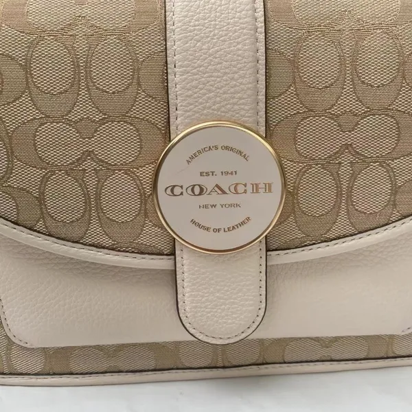 COACH LONNIE Crossbody Khaki Signature Jacquard Chalk Leather C8307 NWT $398 - Image 2